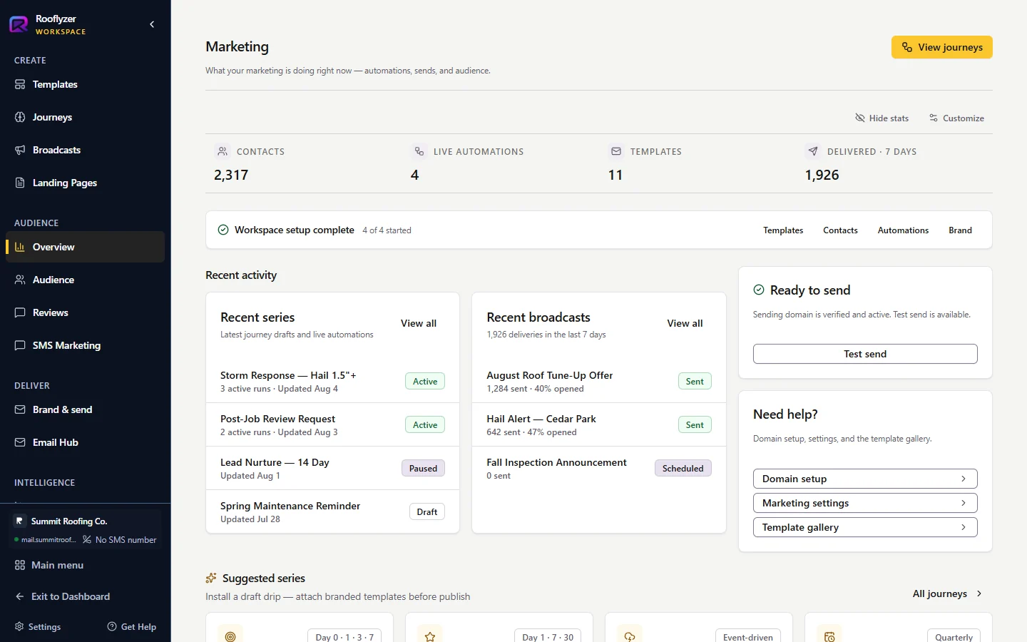 Rooflyzer marketing automation campaign builder